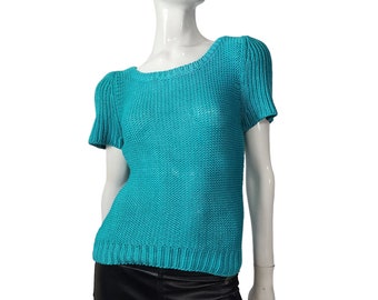 Vintage Teal Knit Top Small XS/S
