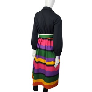 Vintage 70s Dress Black with Color Block Skirt Large image 4