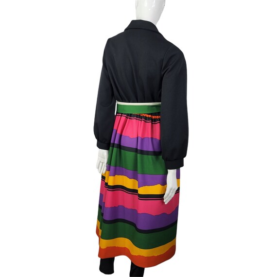 Vintage 70s Dress Black with Color Block Skirt La… - image 4