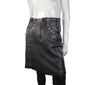 80s Brown Leather Studded Skirt S