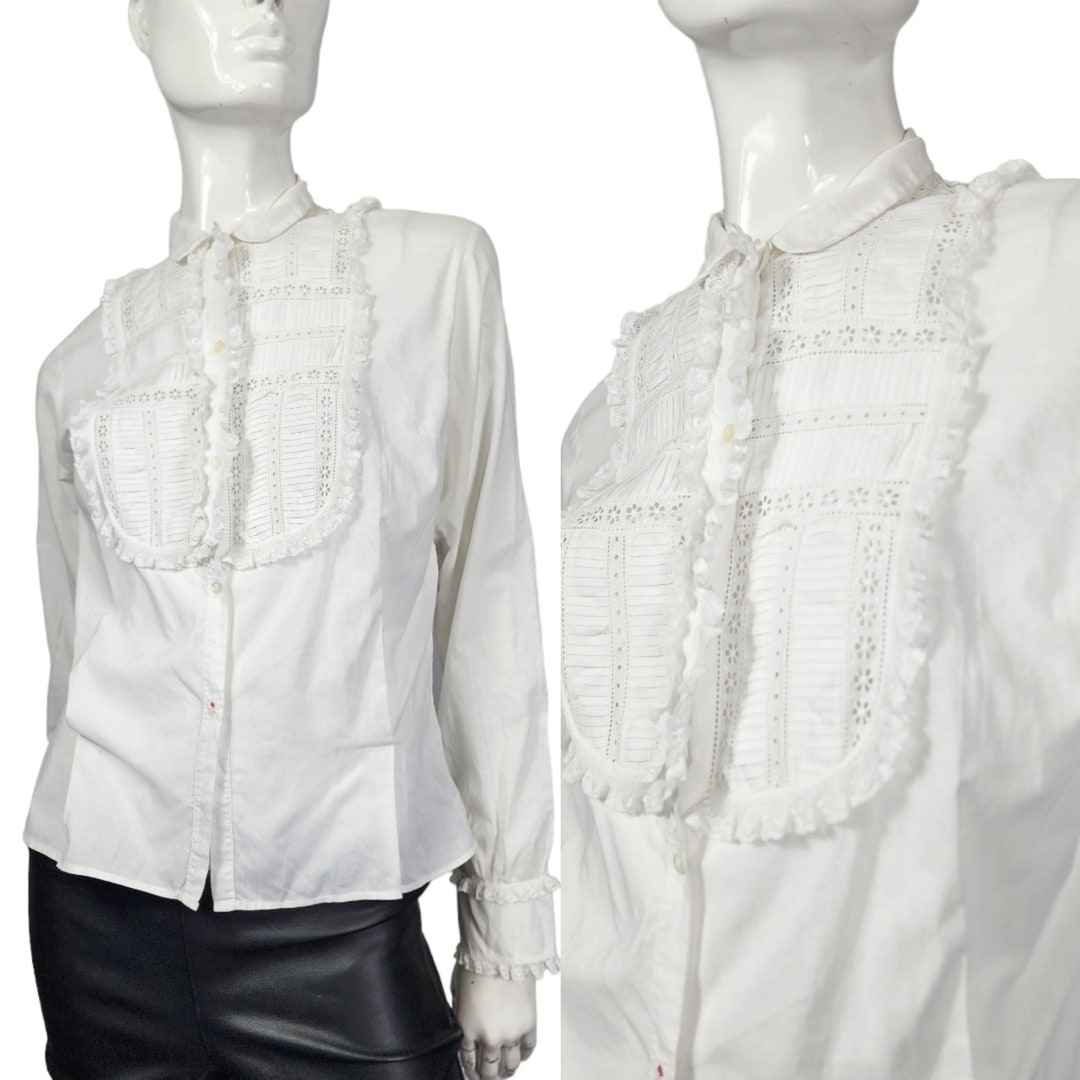 Vintage White Eyelet Ruffled Blouse Small - Etsy