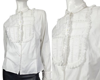 Vintage White Eyelet Ruffled Blouse Small