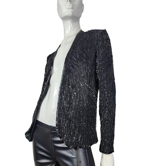 Vintage Black Beaded Blazer Jacket - image 1