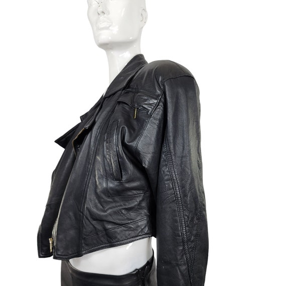 Vintage Black Soft Leather Moto Zippered Jacket S… - image 3