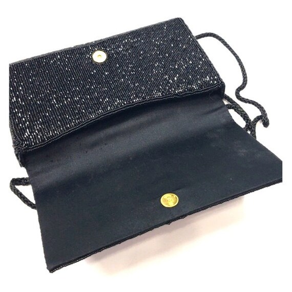 Vintage beaded black floral purse - image 7