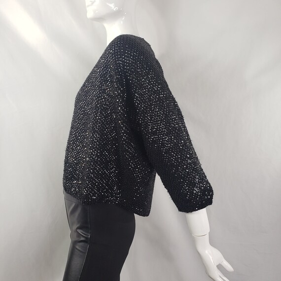 Vintage 60s Black Sequins Cropped Sweater S/M - image 5