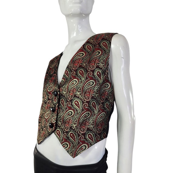 Vintage Burgundy and Gold Paisley Vest Medium - image 1