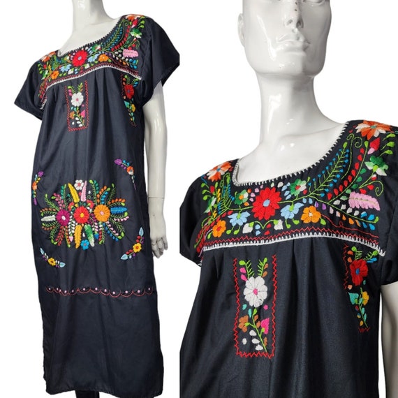 Vintage Mexican Embroidered Dress Medium - image 1