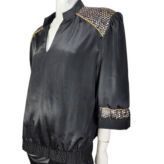 Vintage Tops n Tops Black Sequin Blouse Large - image 7