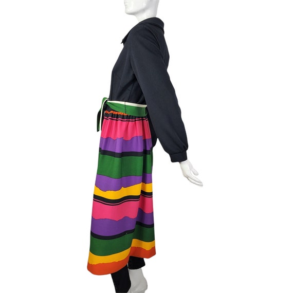 Vintage 70s Dress Black with Color Block Skirt La… - image 6