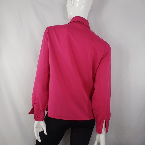 Vintage 70s hot pink blouse front pleats  Small - image 4