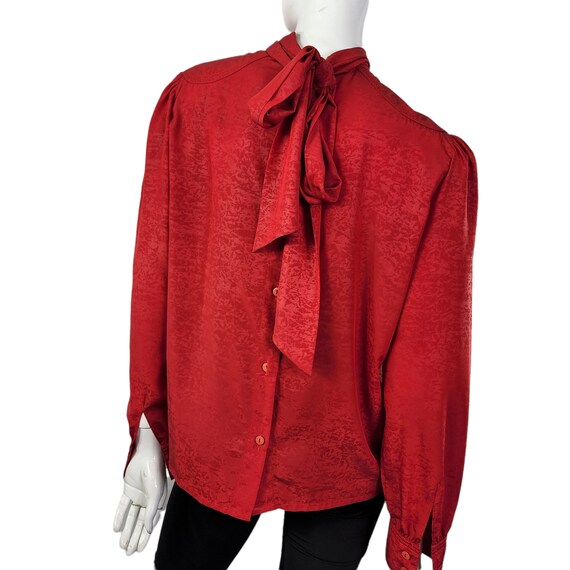 80s Red Pussy Bow Blouse L - image 6