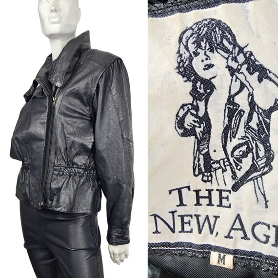 Vintage 80s 90s the New Age Black Leather Jacket M - Etsy Vintage 80s 90s the New Age Black Leather Jacket M - Etsy