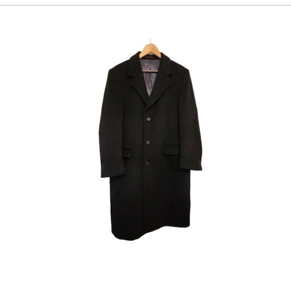 Vintage Mens Black Long Cashmere Wool Blend Coat - Etsy