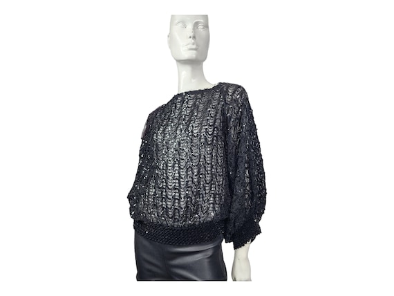 Vintage 70s 80s St. Martin Black Sequin Blouse M/L