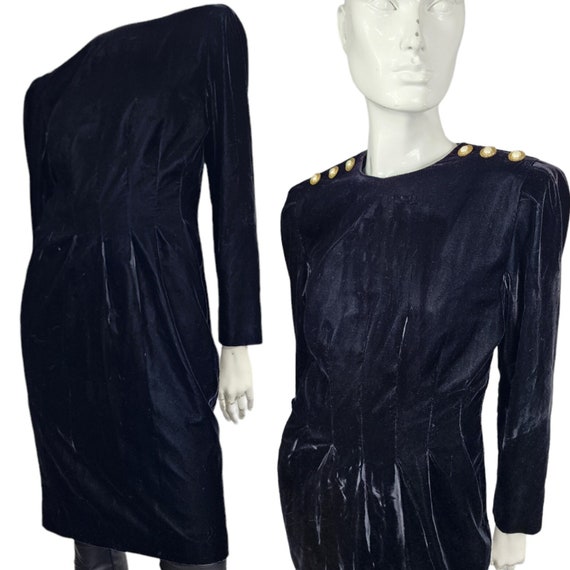 Vintage Black Velvet Dress S - image 1