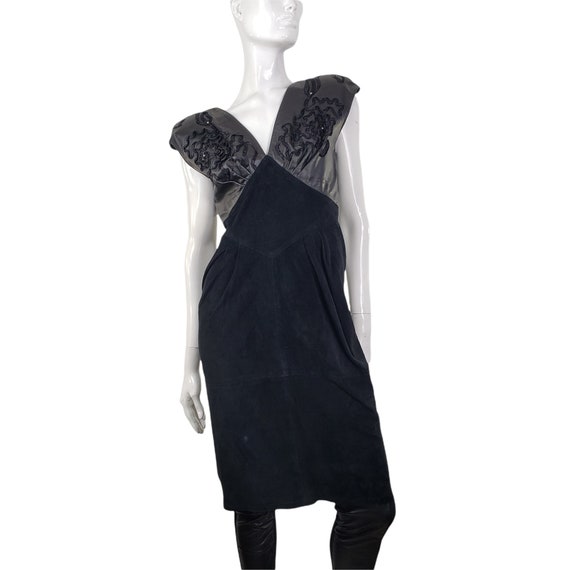 Vintage Black Leather Suede Dress Small - image 2