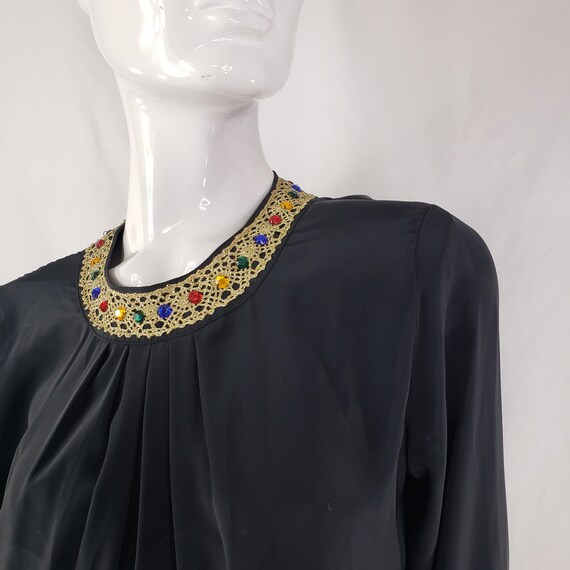 Vintage 80s Lindsay Blake Black Blouse with Jewel… - image 8