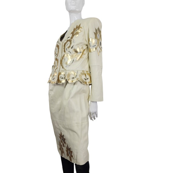 Vintage 80s 90s  Off White Beige and Gold Leather… - image 2