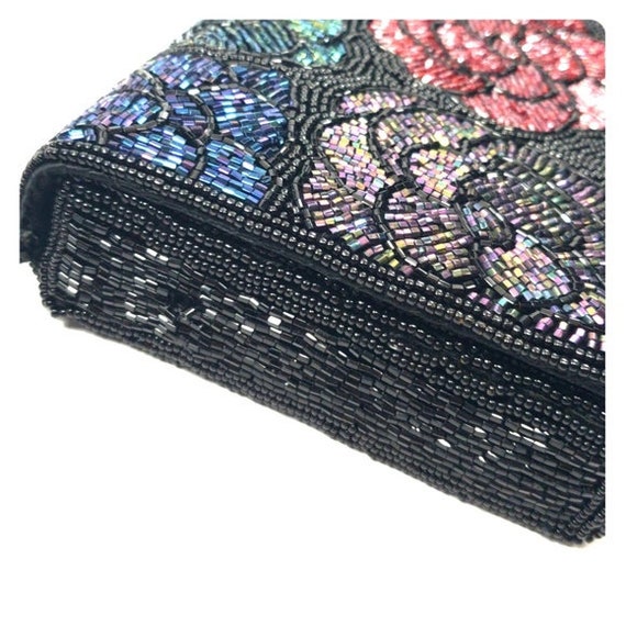 Vintage beaded black floral purse - image 8