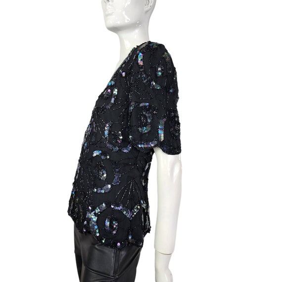 Vintage Laurence Kazar 80s black beaded iridescen… - image 3