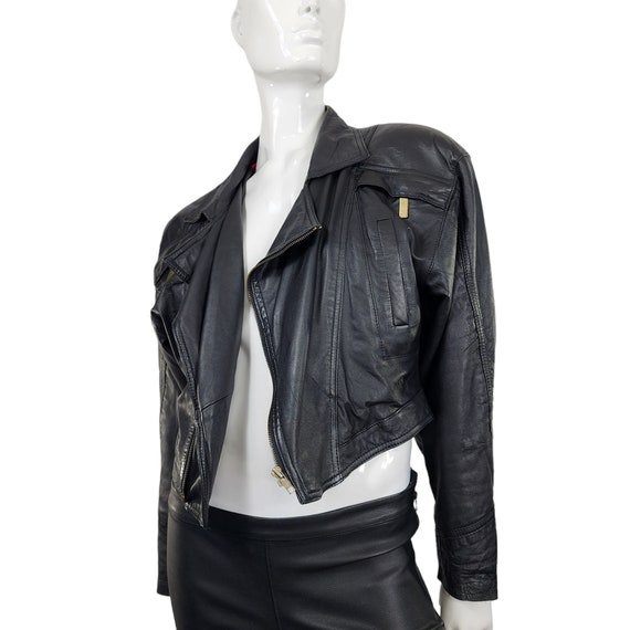 Vintage Black Soft Leather Moto Zippered Jacket S… - image 2