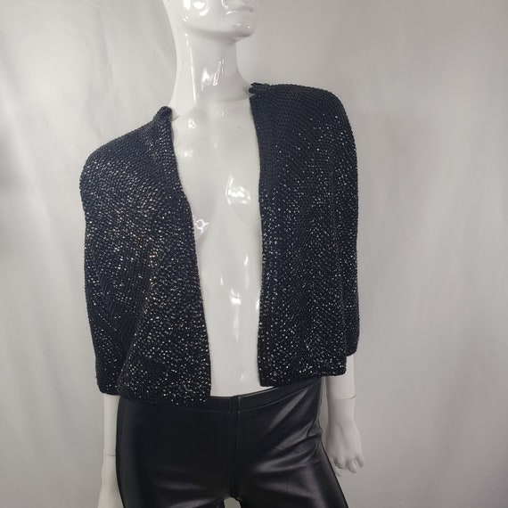 Vintage 60s Black Sequins Cropped Sweater S/M - image 7