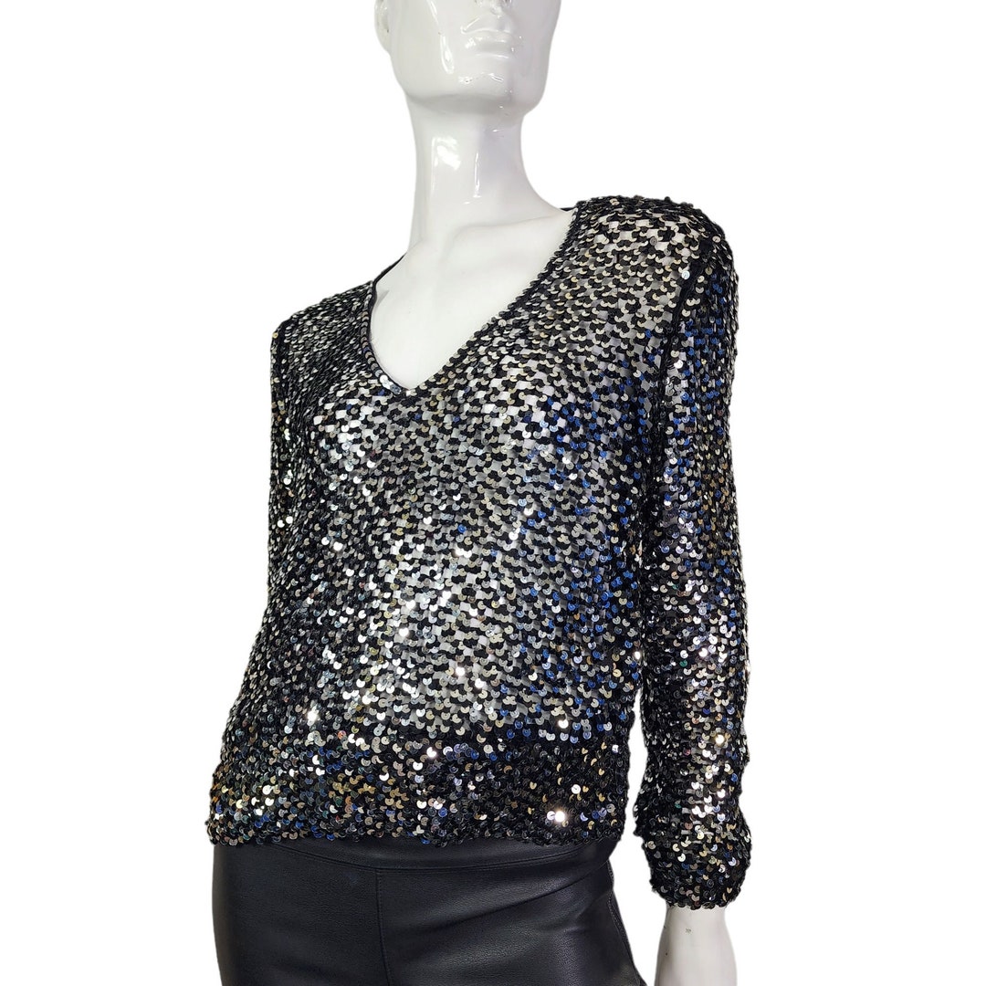 Vintage 70s Silver Sequins Stretch Top S/M - Etsy