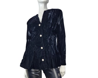 Vintage 80s Black Velvet  Blazer Small