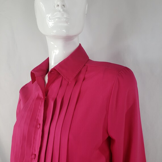 Vintage 70s hot pink blouse front pleats  Small - image 6