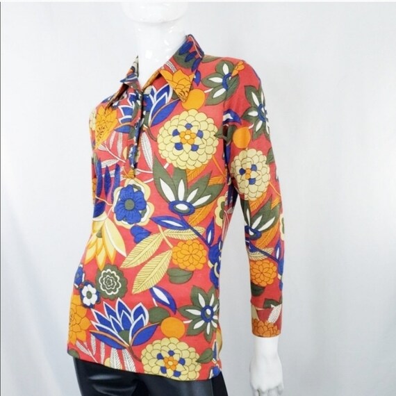 Vintage 60s Floral Flowers Hippie Top S - image 2