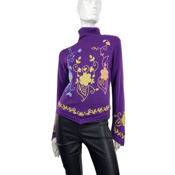 Vintage Cache Purple  Embroidered Sweater Small - image 6