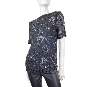 Vintage Styleworks Black Beaded Sequins Blouse M