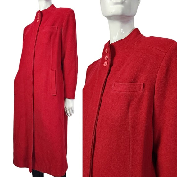 Vintage 80s Forecaster Red Wool Long Coat M - image 1