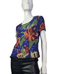 Vintage Laurence Kazar Beautiful Beaded and Sequin Blouse Medium