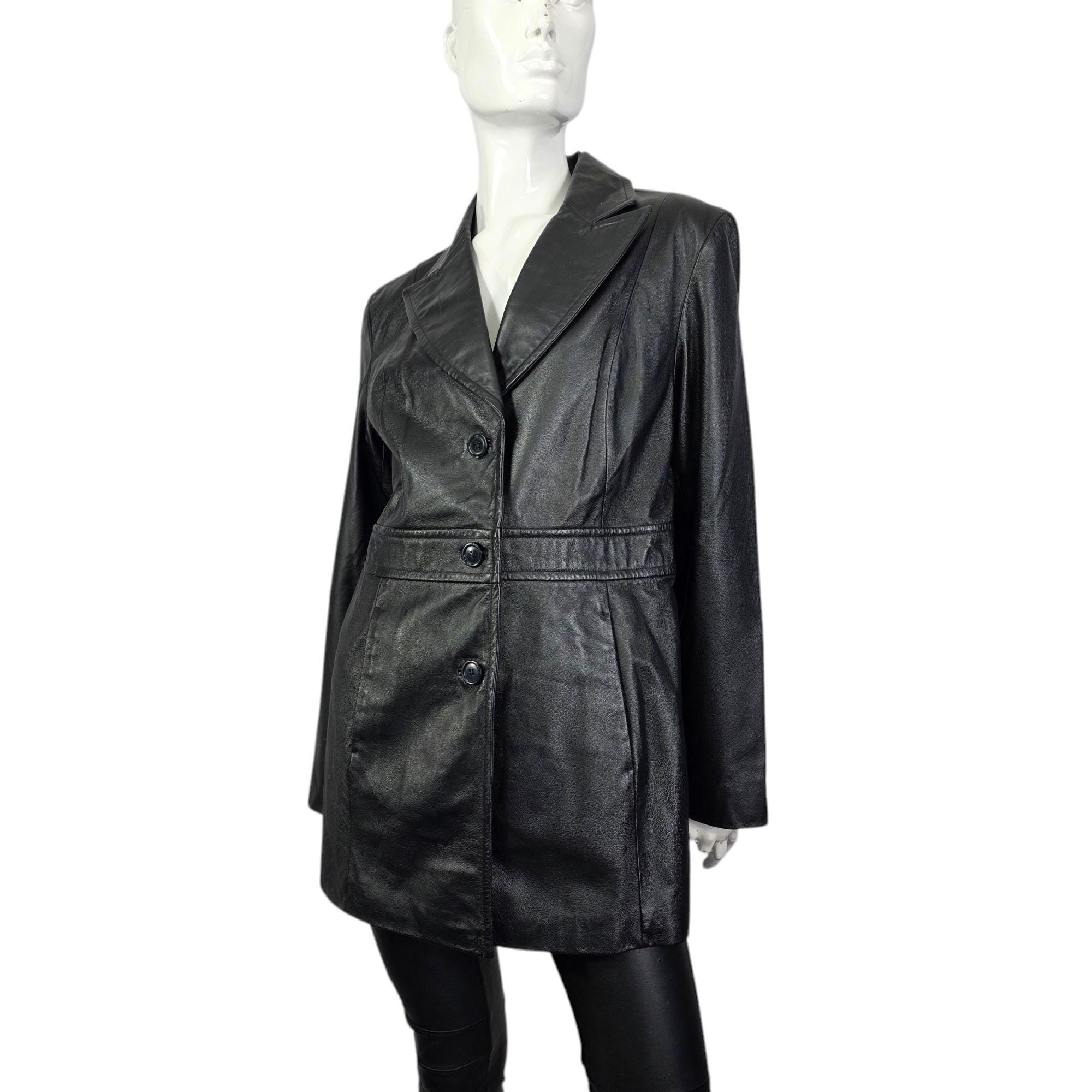 Vintage Black Leather Jacket Coat - Etsy Israel