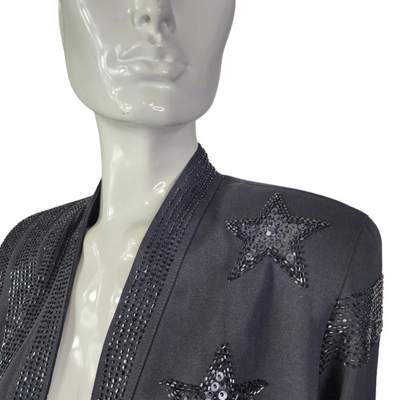 Vintage Marc D'Arcy Black Wool Beaded Star Blazer… - image 5