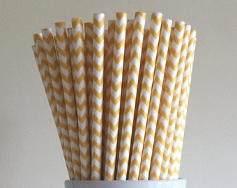 Yellow Chevron Paper Straws Party Supplies Party Decor Bar Cart Cake Pop Sticks Mason Jar Straws Party Baby Shower Graduation