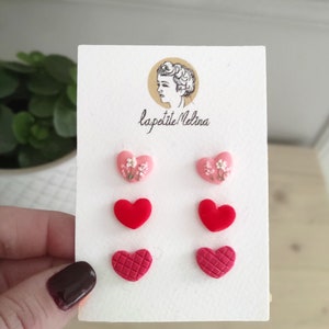 small stud earrings small tiny earrings heart earrings red gift for girlfriend earrings flat back earrings set safety pin earrings fun