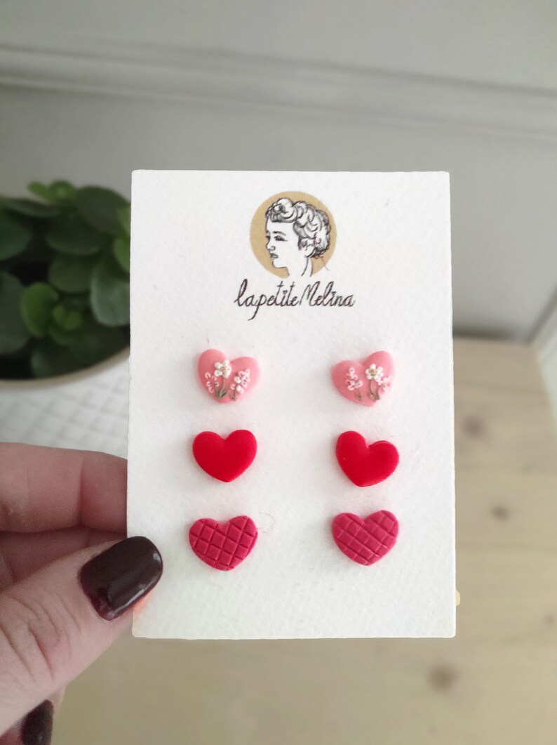 small stud earrings small tiny earrings heart earrings red gift for girlfriend earrings flat back earrings set safety pin earrings fun