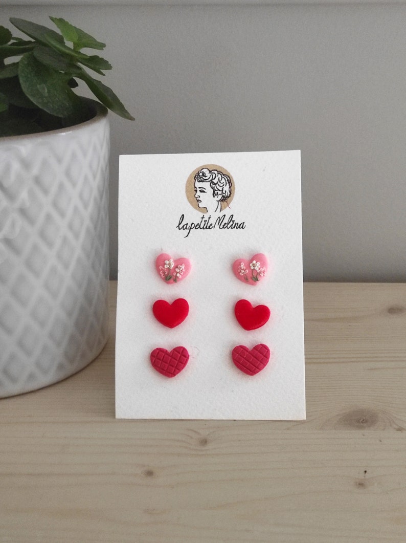 small stud earrings small tiny earrings heart earrings red gift for girlfriend earrings flat back earrings set safety pin earrings fun