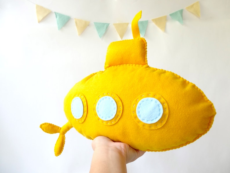 Yellow Submarine / Stuffed toy Yellow submarine / Submarine Nursery / Felt submarine / Baby nursery decor image 3