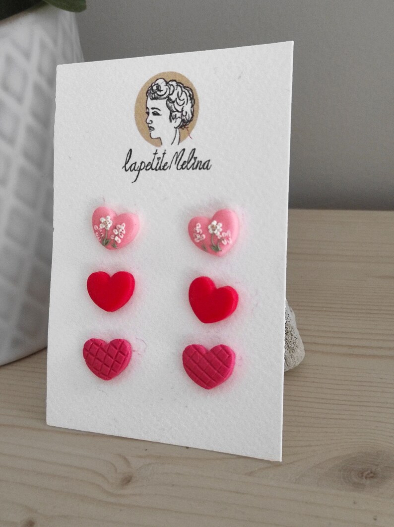 small stud earrings small tiny earrings heart earrings red gift for girlfriend earrings flat back earrings set safety pin earrings fun