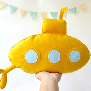 Yellow Submarine / Stuffed toy Yellow submarine / Submarine Nursery / Felt submarine / Baby nursery decor image 1