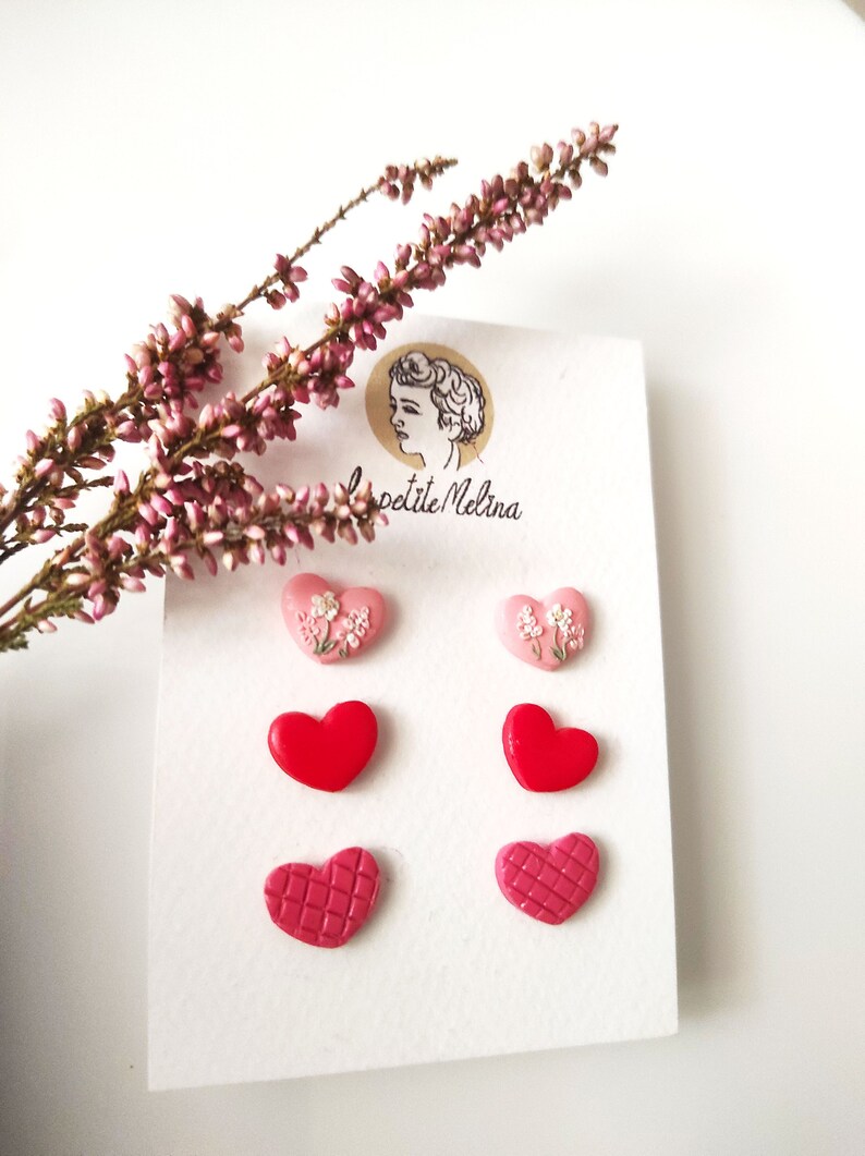 small stud earrings small tiny earrings heart earrings red gift for girlfriend earrings flat back earrings set safety pin earrings fun