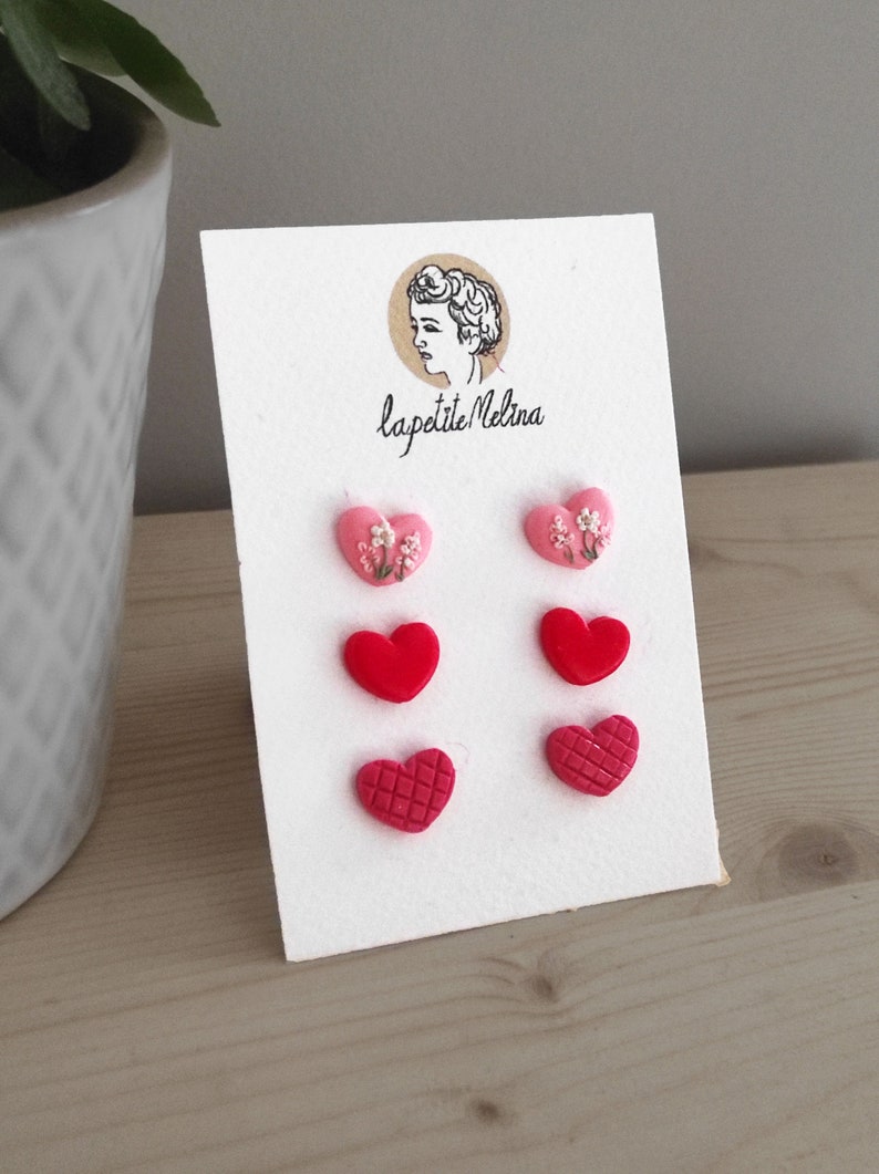 small stud earrings small tiny earrings heart earrings red gift for girlfriend earrings flat back earrings set safety pin earrings fun