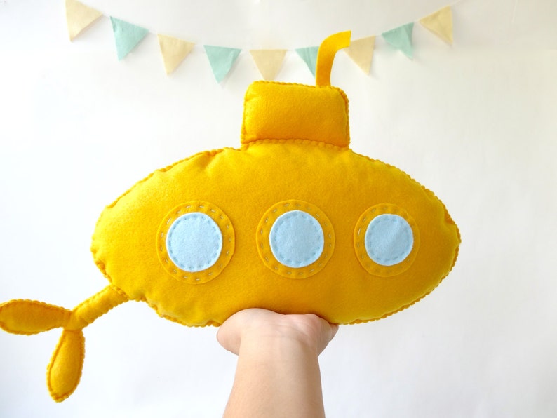 Yellow Submarine / Stuffed toy Yellow submarine / Submarine Nursery / Felt submarine / Baby nursery decor image 2