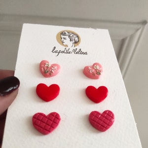 small stud earrings small tiny earrings heart earrings red gift for girlfriend earrings flat back earrings set safety pin earrings fun