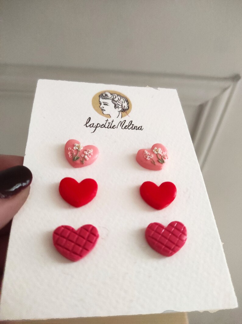 small stud earrings small tiny earrings heart earrings red gift for girlfriend earrings flat back earrings set safety pin earrings fun