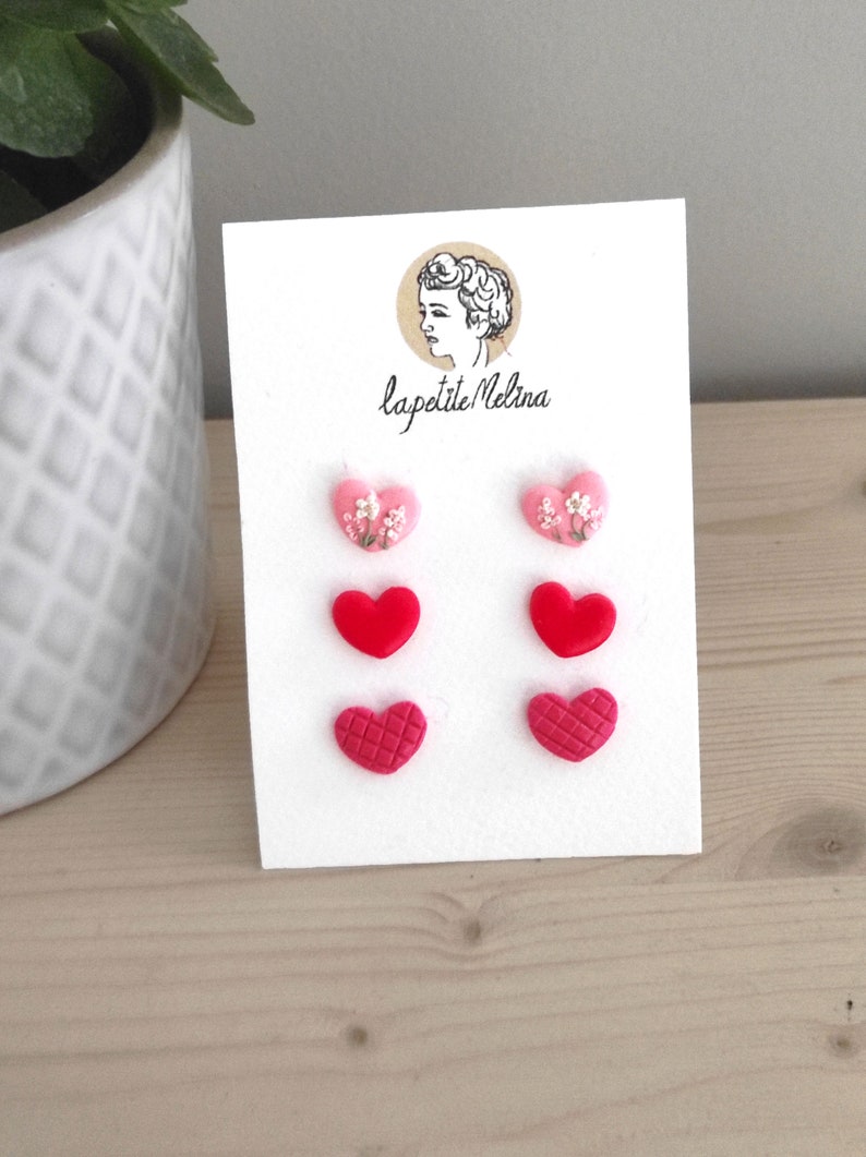 small stud earrings small tiny earrings heart earrings red gift for girlfriend earrings flat back earrings set safety pin earrings fun